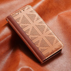 Leather Case Stands Flip Cover Holder S03D for Samsung Galaxy S21 5G Light Brown