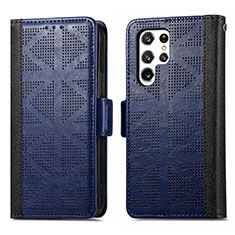Leather Case Stands Flip Cover Holder S03D for Samsung Galaxy S21 Ultra 5G Blue