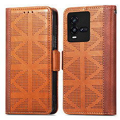Leather Case Stands Flip Cover Holder S03D for Vivo iQOO 10 5G Brown