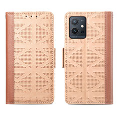 Leather Case Stands Flip Cover Holder S03D for Vivo iQOO Z6 5G Light Brown