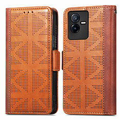 Leather Case Stands Flip Cover Holder S03D for Vivo iQOO Z6x Brown