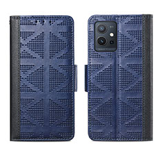 Leather Case Stands Flip Cover Holder S03D for Vivo T1 5G India Blue