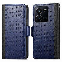 Leather Case Stands Flip Cover Holder S03D for Vivo Y35 4G Blue