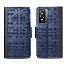 Leather Case Stands Flip Cover Holder S03D for Vivo Y76 5G Blue