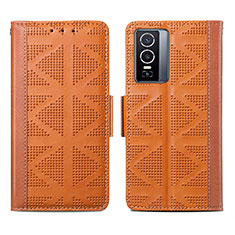 Leather Case Stands Flip Cover Holder S03D for Vivo Y76 5G Brown
