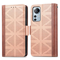 Leather Case Stands Flip Cover Holder S03D for Xiaomi Mi 12 Pro 5G Light Brown