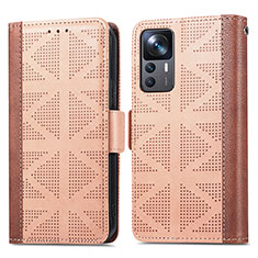 Leather Case Stands Flip Cover Holder S03D for Xiaomi Mi 12T Pro 5G Light Brown