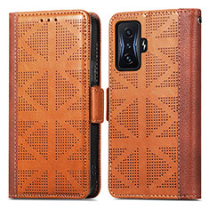 Leather Case Stands Flip Cover Holder S03D for Xiaomi Poco F4 GT 5G Brown