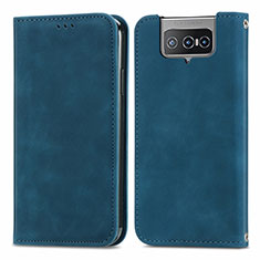 Leather Case Stands Flip Cover Holder S04D for Asus Zenfone 7 Pro ZS671KS Blue