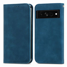 Leather Case Stands Flip Cover Holder S04D for Google Pixel 7 Pro 5G Blue