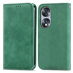 Leather Case Stands Flip Cover Holder S04D for Huawei Honor X7b Green