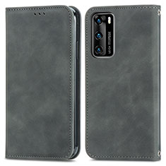 Leather Case Stands Flip Cover Holder S04D for Huawei P40 Gray