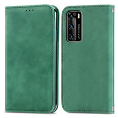Leather Case Stands Flip Cover Holder S04D for Huawei P40 Green