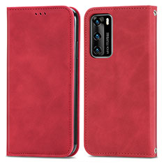 Leather Case Stands Flip Cover Holder S04D for Huawei P40 Red