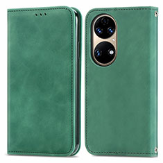 Leather Case Stands Flip Cover Holder S04D for Huawei P50 Pro Green