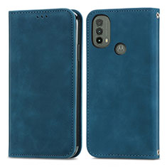 Leather Case Stands Flip Cover Holder S04D for Motorola Moto E20 Blue
