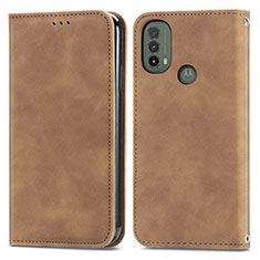 Leather Case Stands Flip Cover Holder S04D for Motorola Moto E20 Brown
