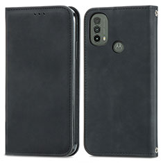 Leather Case Stands Flip Cover Holder S04D for Motorola Moto E30 Black