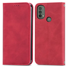 Leather Case Stands Flip Cover Holder S04D for Motorola Moto E40 Red