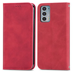 Leather Case Stands Flip Cover Holder S04D for Motorola Moto Edge 20 5G Red