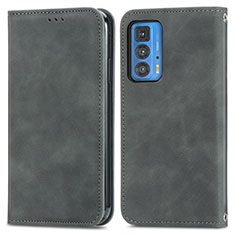 Leather Case Stands Flip Cover Holder S04D for Motorola Moto Edge 20 Pro 5G Gray