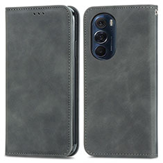 Leather Case Stands Flip Cover Holder S04D for Motorola Moto Edge 30 Pro 5G Gray