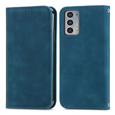 Leather Case Stands Flip Cover Holder S04D for Motorola Moto Edge Lite 5G Blue