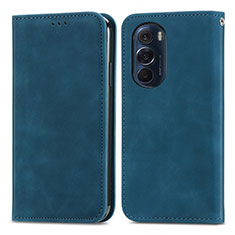 Leather Case Stands Flip Cover Holder S04D for Motorola Moto Edge Plus (2022) 5G Blue