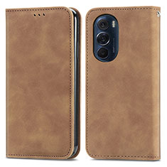 Leather Case Stands Flip Cover Holder S04D for Motorola Moto Edge Plus (2022) 5G Brown