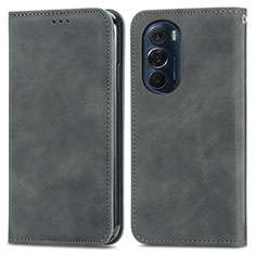 Leather Case Stands Flip Cover Holder S04D for Motorola Moto Edge Plus (2022) 5G Gray