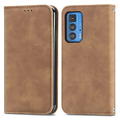 Leather Case Stands Flip Cover Holder S04D for Motorola Moto Edge S Pro 5G Brown