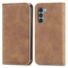 Leather Case Stands Flip Cover Holder S04D for Motorola Moto Edge S30 5G Brown