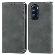 Leather Case Stands Flip Cover Holder S04D for Motorola Moto Edge X30 5G Gray