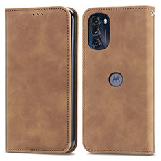 Leather Case Stands Flip Cover Holder S04D for Motorola Moto G 5G (2022) Brown