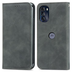 Leather Case Stands Flip Cover Holder S04D for Motorola Moto G 5G (2022) Gray