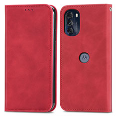 Leather Case Stands Flip Cover Holder S04D for Motorola Moto G 5G (2022) Red
