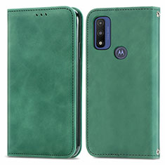 Leather Case Stands Flip Cover Holder S04D for Motorola Moto G Pure Green