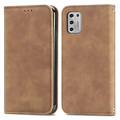 Leather Case Stands Flip Cover Holder S04D for Motorola Moto G Stylus (2021) Brown