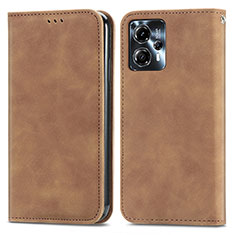 Leather Case Stands Flip Cover Holder S04D for Motorola Moto G13 Brown