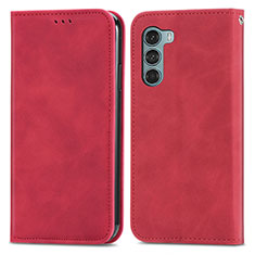 Leather Case Stands Flip Cover Holder S04D for Motorola Moto G200 5G Red