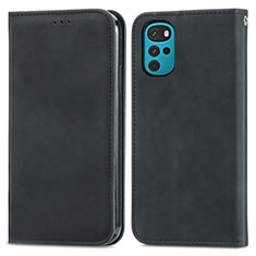 Leather Case Stands Flip Cover Holder S04D for Motorola Moto G22 Black