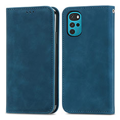 Leather Case Stands Flip Cover Holder S04D for Motorola Moto G22 Blue