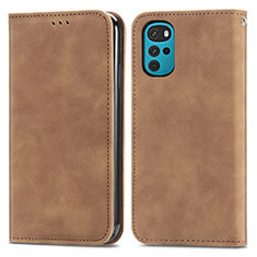 Leather Case Stands Flip Cover Holder S04D for Motorola Moto G22 Brown