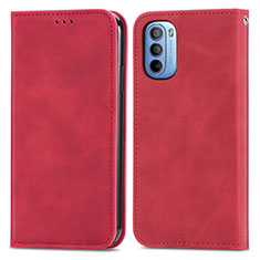 Leather Case Stands Flip Cover Holder S04D for Motorola Moto G31 Red