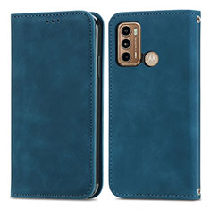Leather Case Stands Flip Cover Holder S04D for Motorola Moto G40 Fusion Blue