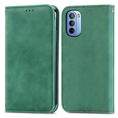 Leather Case Stands Flip Cover Holder S04D for Motorola Moto G41 Green