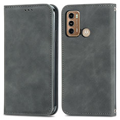 Leather Case Stands Flip Cover Holder S04D for Motorola Moto G60 Gray