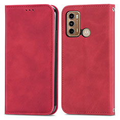 Leather Case Stands Flip Cover Holder S04D for Motorola Moto G60 Red