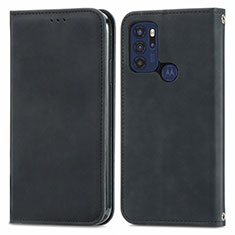 Leather Case Stands Flip Cover Holder S04D for Motorola Moto G60s Black