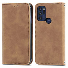 Leather Case Stands Flip Cover Holder S04D for Motorola Moto G60s Brown